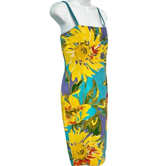 David Meister Yellow Blue Purple Sunflowers Floral Sheath Sleeveless Dress sz 4 - Picture 13 of 13
